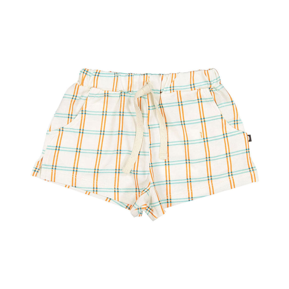 Oeuf bottoms Oeuf Play Shorts - Gardenia/Check Print Jersey