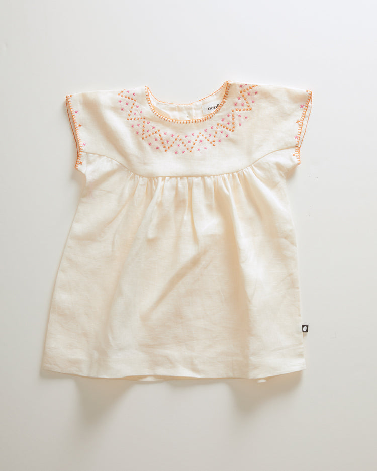 Oeuf dresses Oeuf Crs Stitch Dress - Gardenia/Fuschia