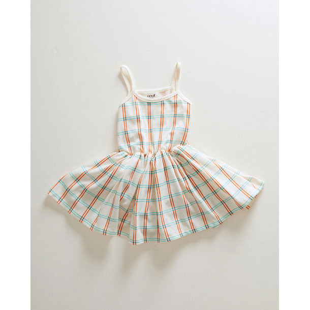 Oeuf dresses Oeuf Kids Flouncy Dress - Gardenia/Check Jersey