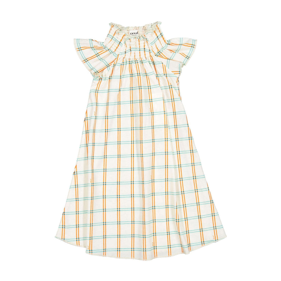 Oeuf Peasant Dress - Gardenia/Check Jersey Ladida Oeuf Peasant Dress - Gardenia/Check Jersey Ladida