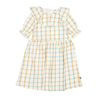 Oeuf dresses Oeuf Ruffle Collar Dress - Gardenia/Check Print