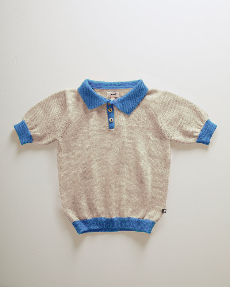 Oeuf knitwear Oeuf Colorblock Polo - Eggshell/Bluebell