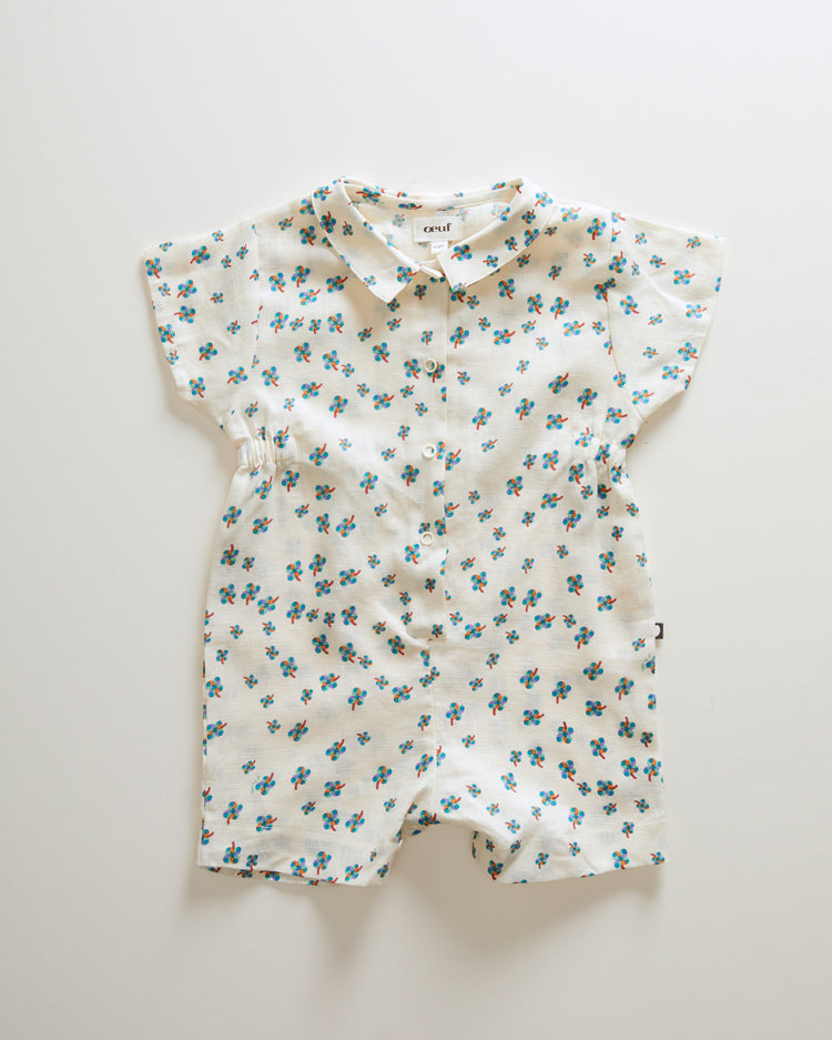 Oeuf rompers Oeuf Button Down Romper - Gardenia/Clover Print