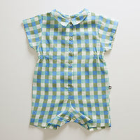 Oeuf rompers Oeuf Button Down Romper - Moss/Gingham