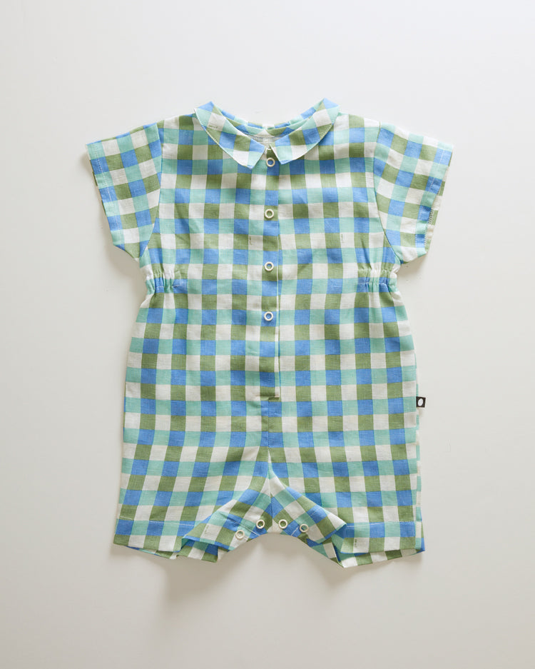 Oeuf rompers Oeuf Button Down Romper - Moss/Gingham