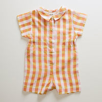 Oeuf rompers Oeuf Button Down Romper - Papaya/Gingham