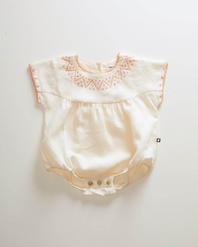 Oeuf rompers Oeuf Crs Stitch Romper - Gardenia/Fuschia