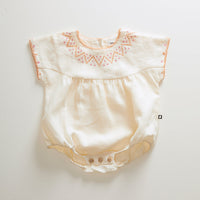 Oeuf rompers Oeuf Crs Stitch Romper - Gardenia/Fuschia