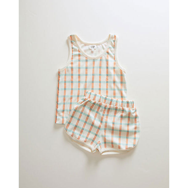 Oeuf sets Oeuf Tank Top+Shorts Set - Gardenia/Check Print