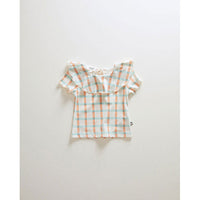 Oeuf tees Oeuf Ruffle Collar Tee - Gardenia/Check Jersey ruffle