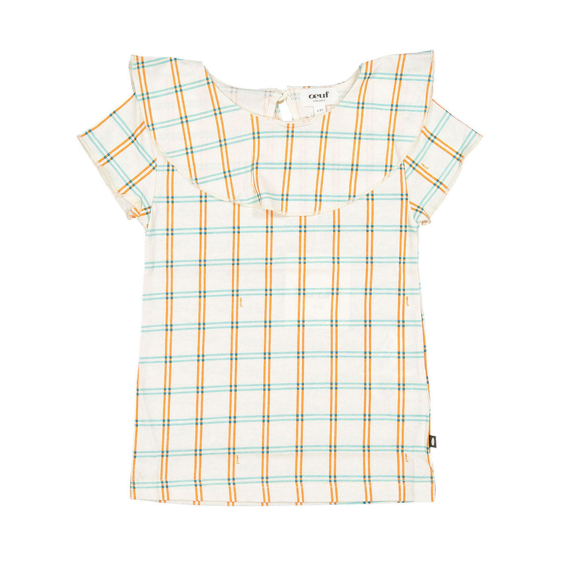 Oeuf tees Oeuf Ruffle Collar Tee - Gardenia/Check Jersey ruffle