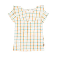 Oeuf tees Oeuf Ruffle Collar Tee - Gardenia/Check Jersey ruffle