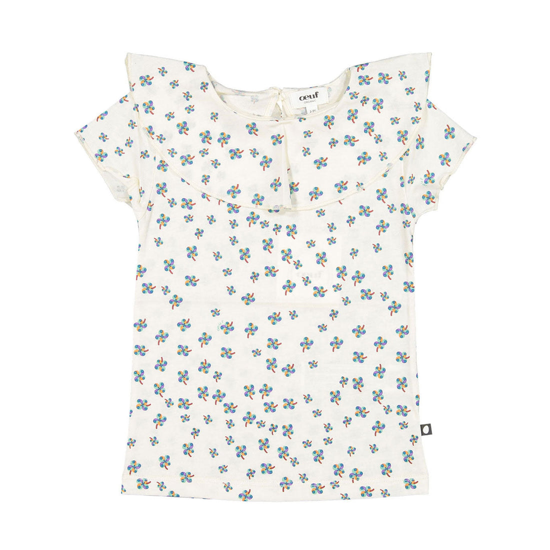 Oeuf tees Oeuf Ruffle Collar Tee - Gardenia/Clover Print