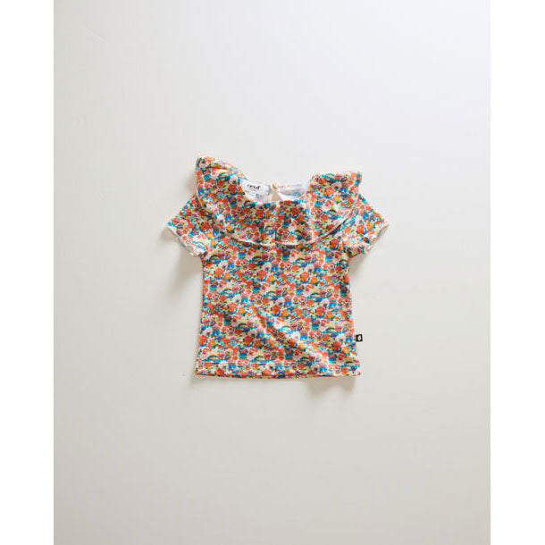 Oeuf tees Oeuf Ruffle Collar Tee - Gardenia/Intense Flower ruffle