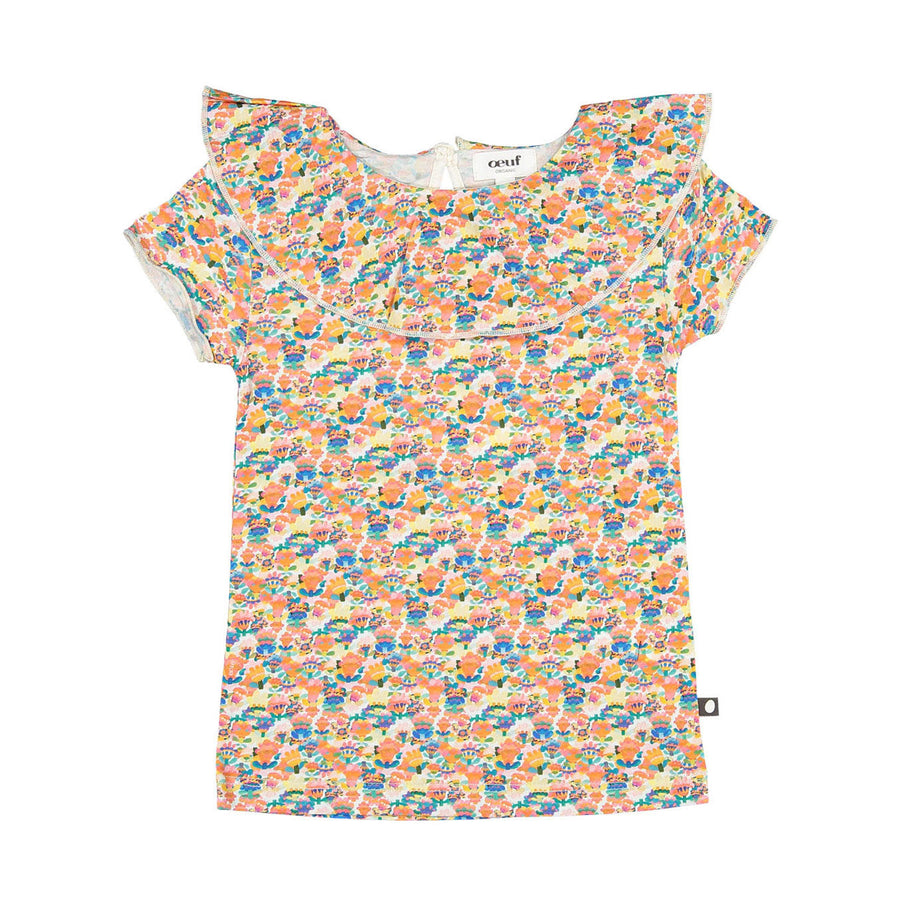 Oeuf tees Oeuf Ruffle Collar Tee - Gardenia/Intense Flower ruffle