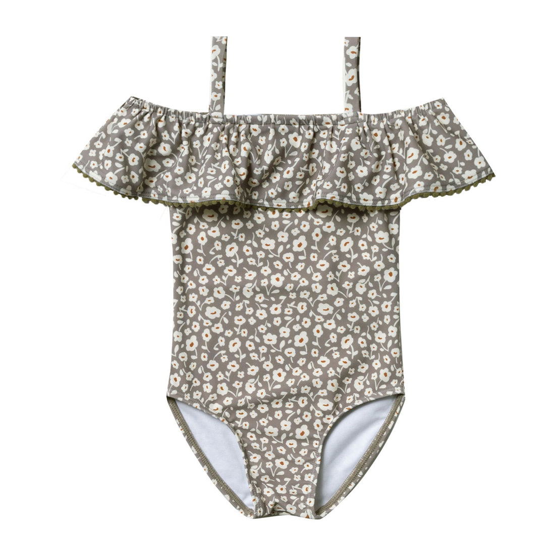 Rylee and Cru Olive Flora Off the Shoulder Onepiece