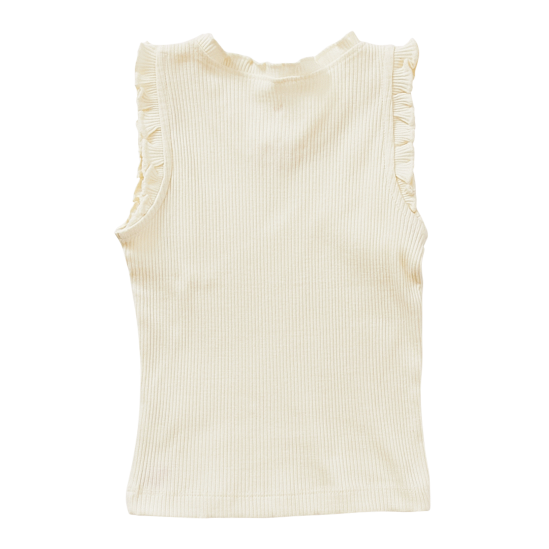 Pink Chicken Antique White Organic Rufle Rib Tank