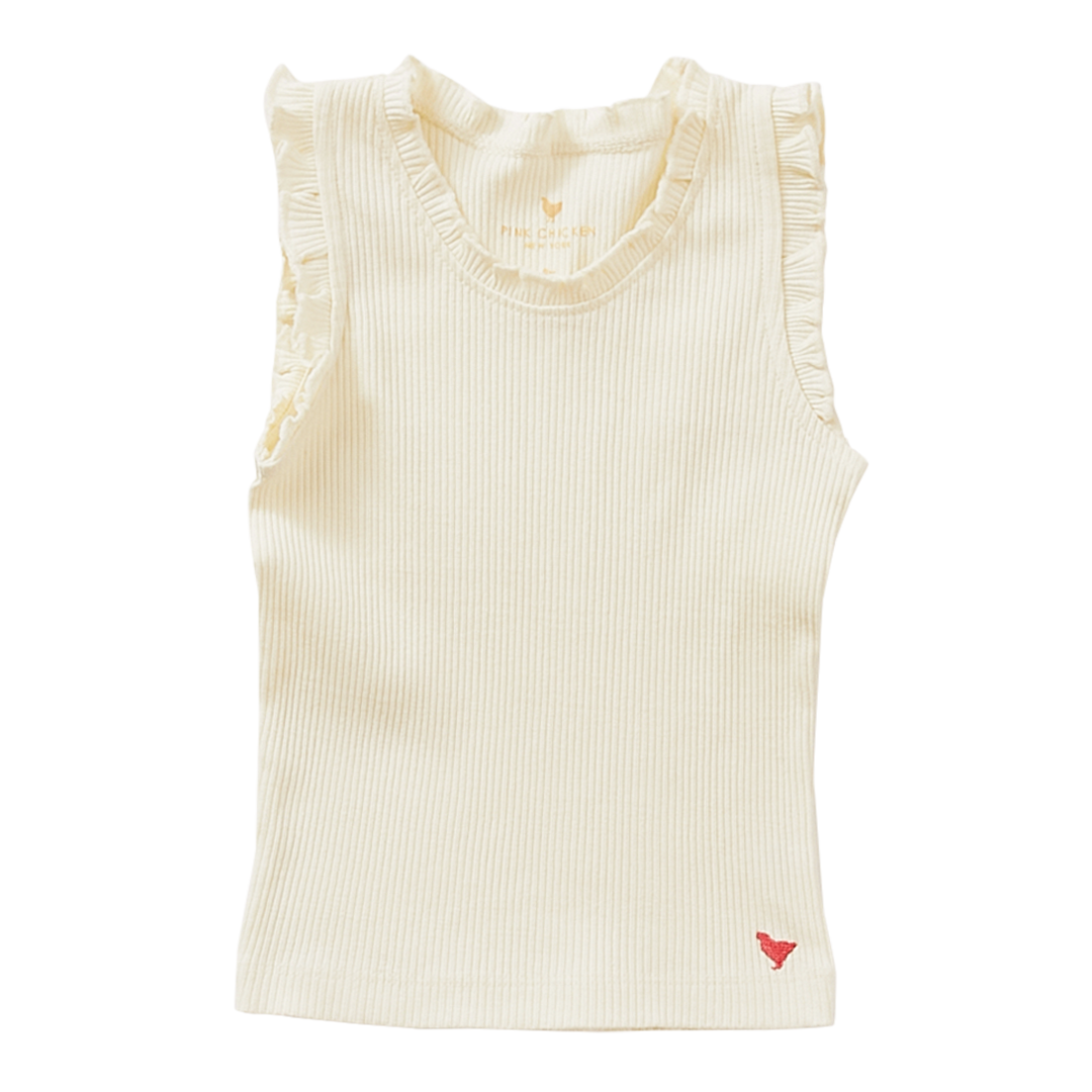Pink Chicken Antique White Organic Rufle Rib Tank