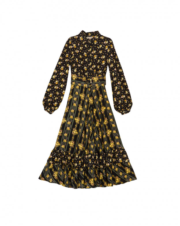 By Timo Floral Stripe Combo Soft Twill Midi Dress