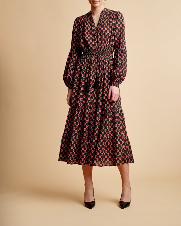 By Timo Red Flowers Bohemian Midi Dress