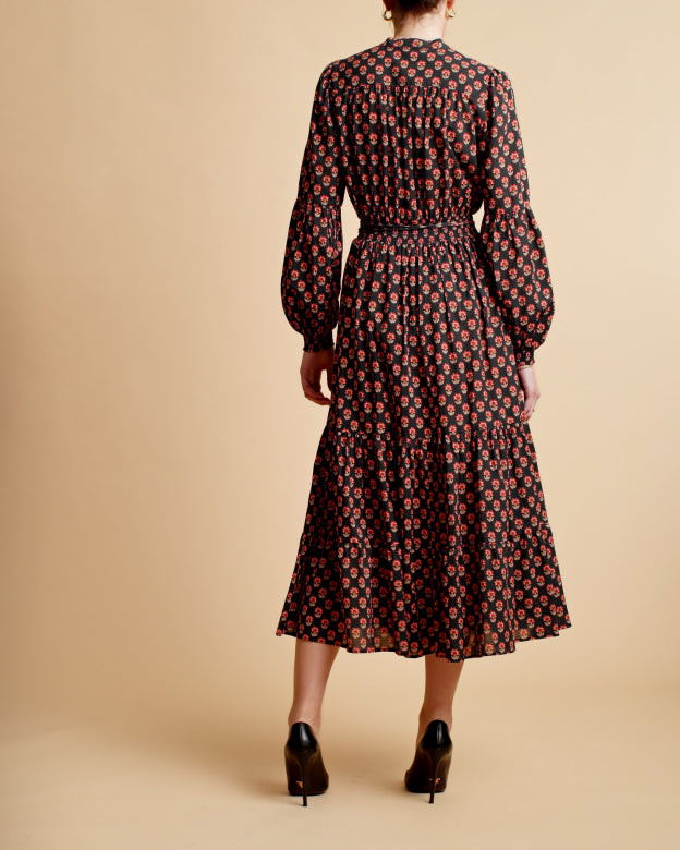 By Timo Red Flowers Bohemian Midi Dress