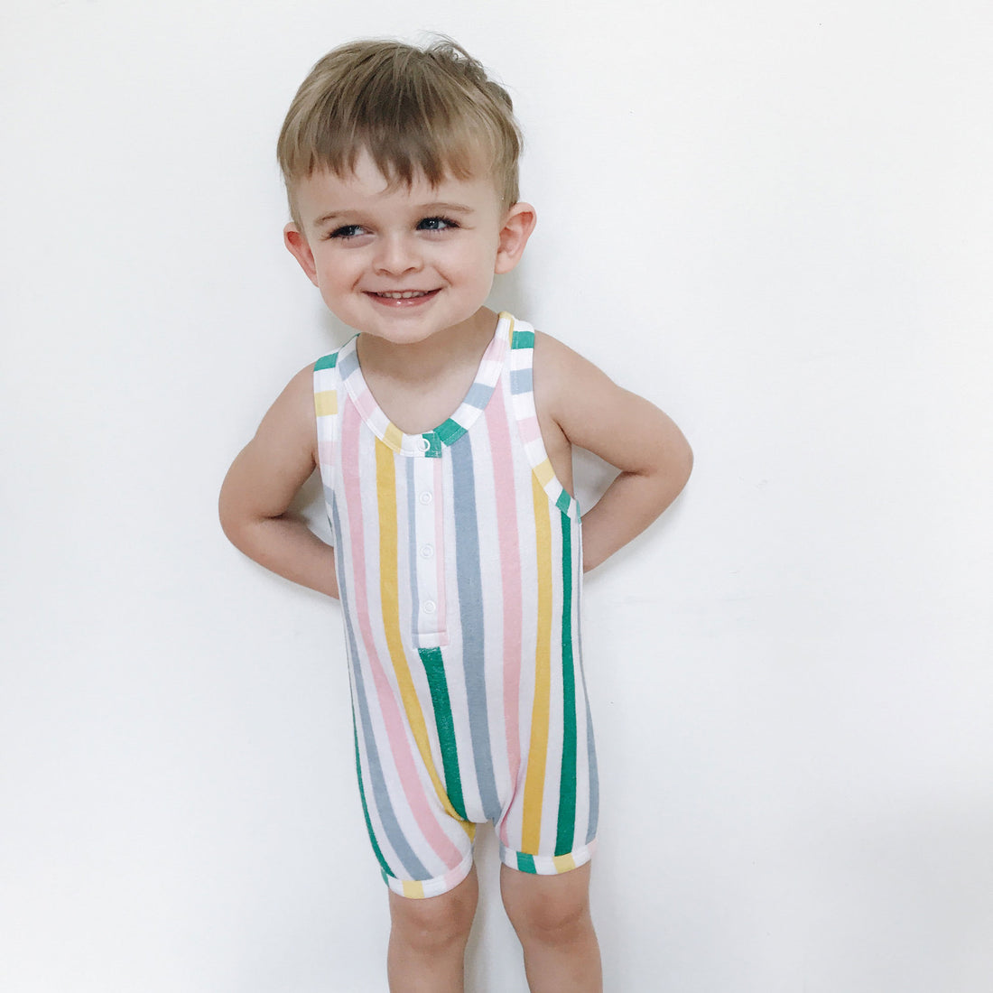 Hugo Loves Tiki Pastel Stripe Short Leg Terry Romper