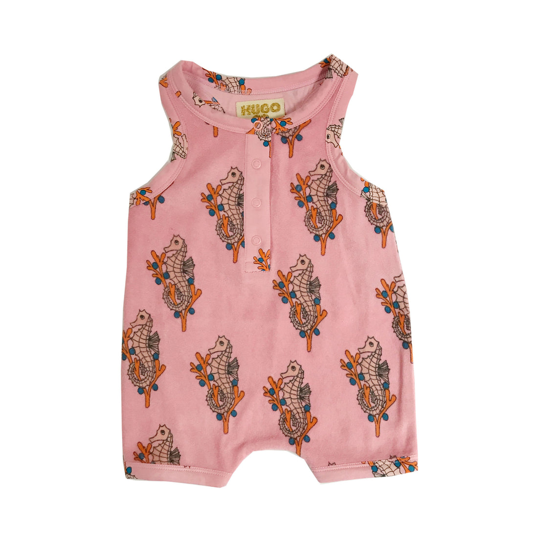 Hugo Loves Tiki Pink Seahorses Short Leg Terry Romper
