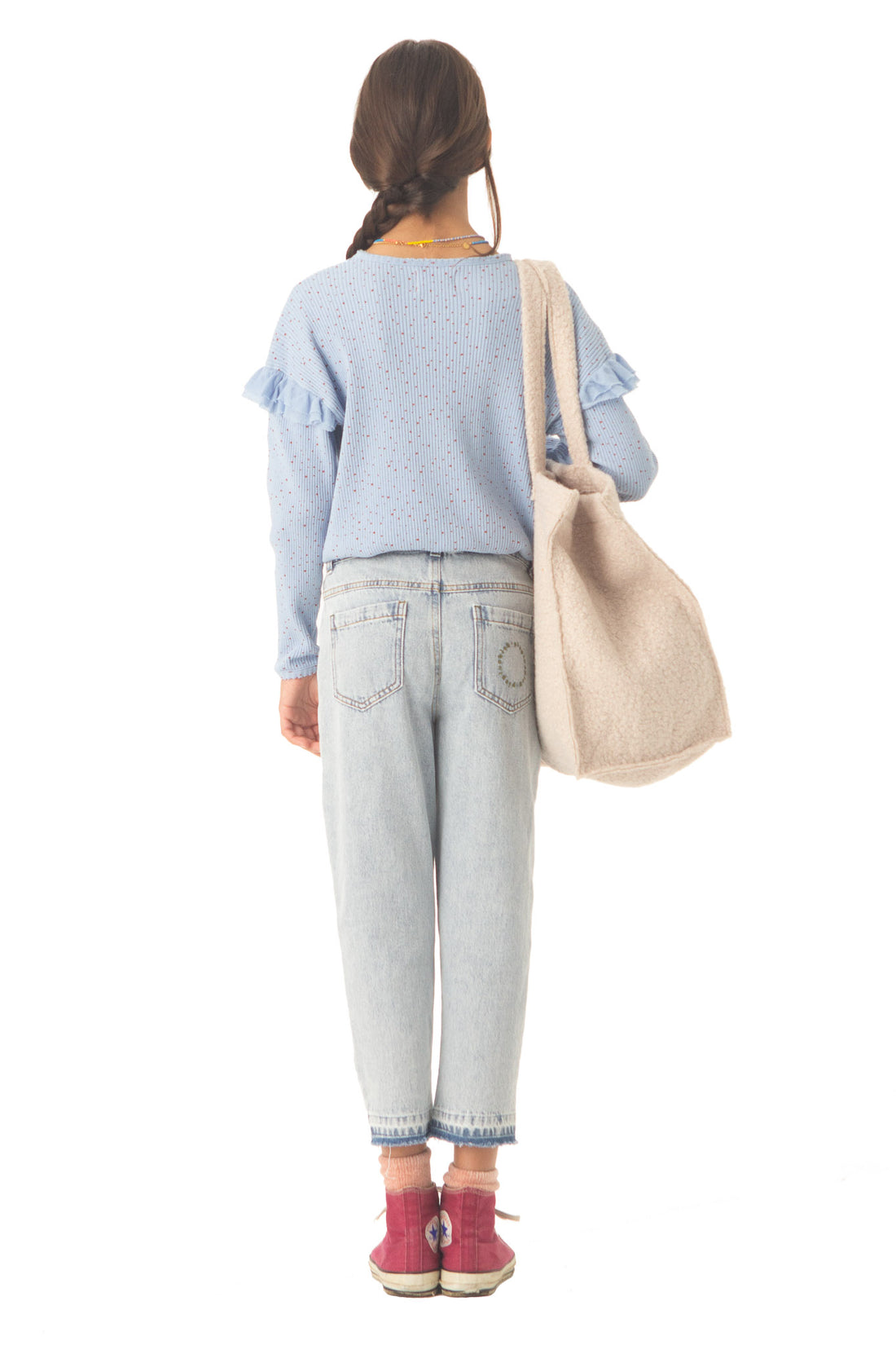 Piupiuchick Light Blue Little Star Frill Long Sleeve Tee