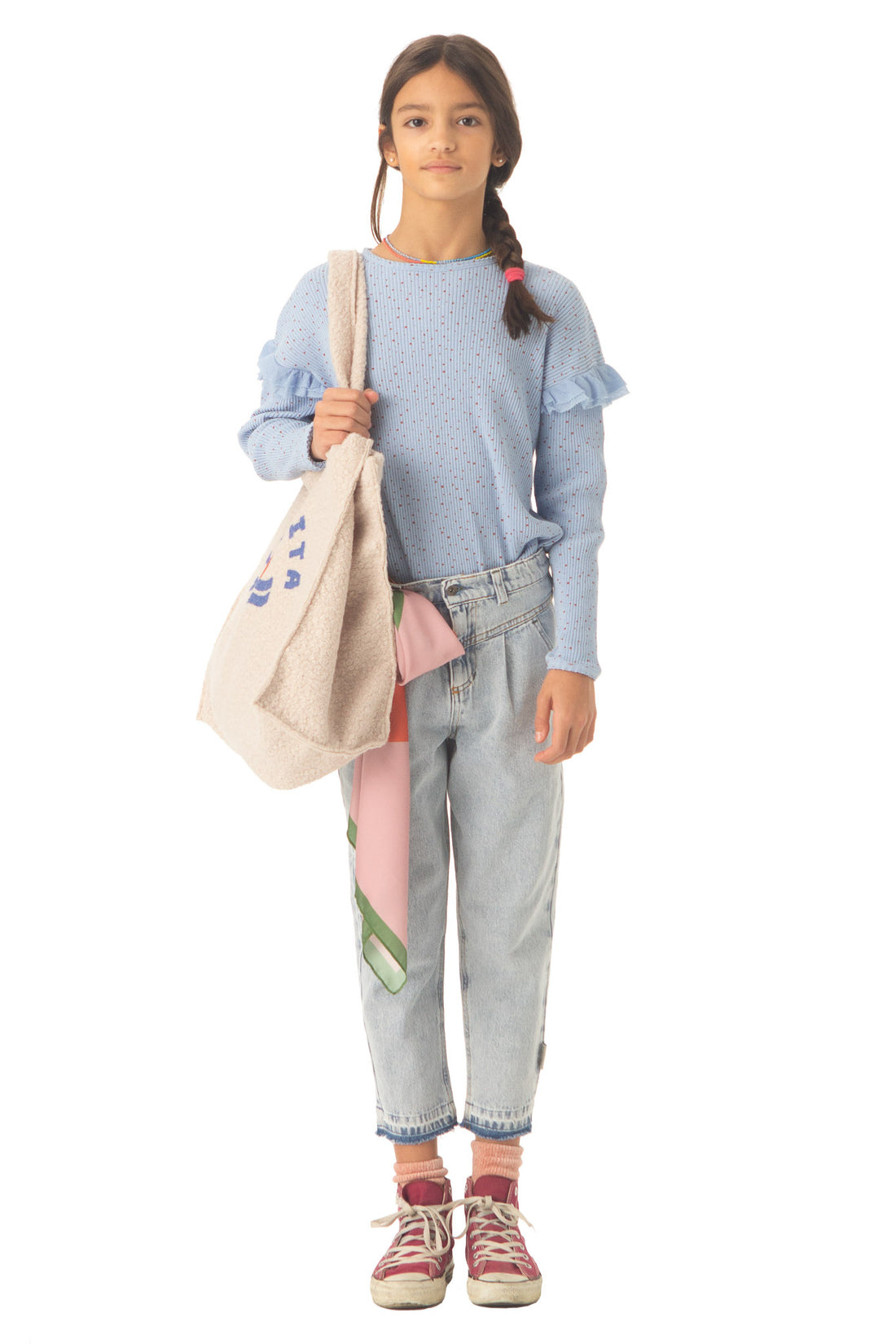 Piupiuchick Light Blue Little Star Frill Long Sleeve Tee