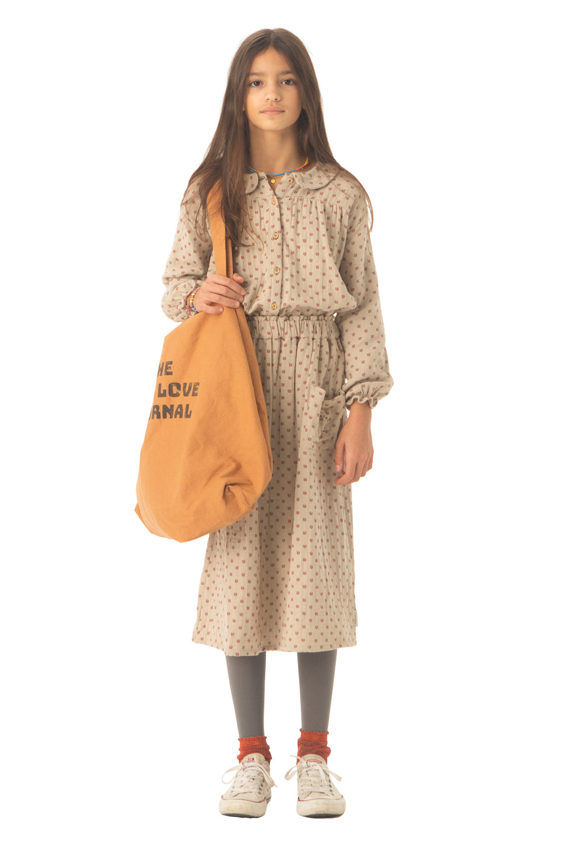 Piupiuchick Taupe Little Flowers Frilled Long Skirt