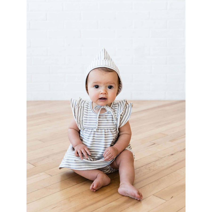Quincy Mae Grey Stripe Organic Ribbed Pixie Bonnet