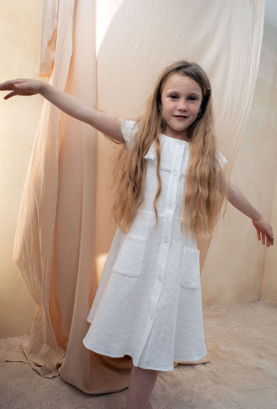 Popelin dresses Popelin Swiss Embroidered Frilled Collar Dress