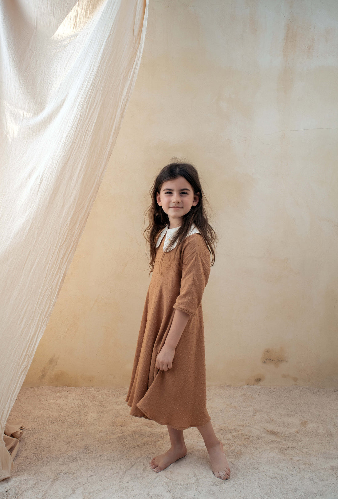 Popelin dresses Popelin Terracotta Embroidered Collar Dress