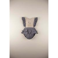 Popelin rompers Popelin Greyish-Blue Embroidered Bib Romper