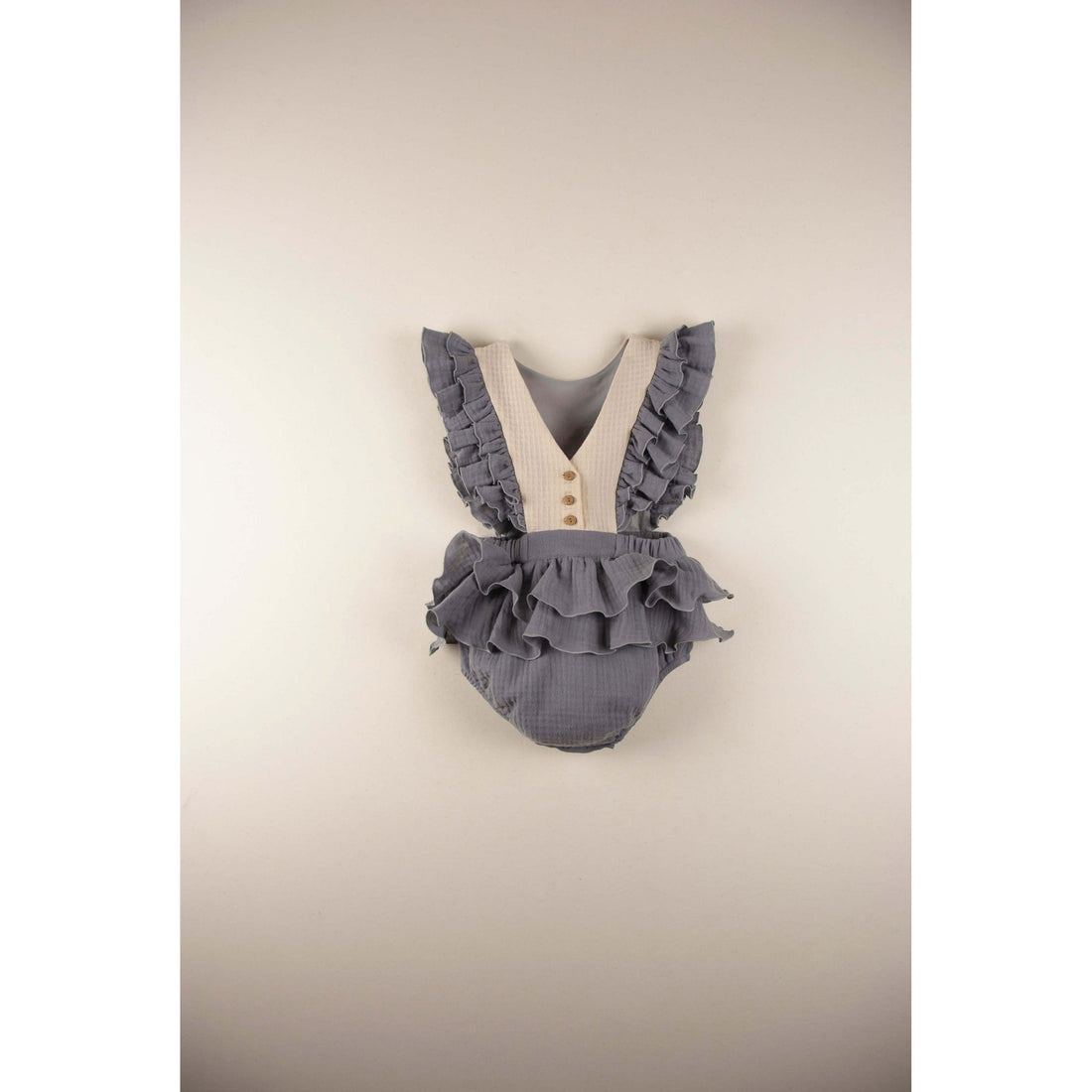 Popelin rompers Popelin Greyish-Blue Embroidered Bib Romper