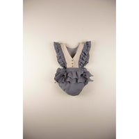 Popelin rompers Popelin Greyish-Blue Embroidered Bib Romper