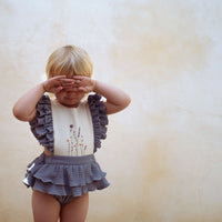 Popelin rompers Popelin Greyish-Blue Embroidered Bib Romper