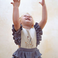 Popelin rompers Popelin Greyish-Blue Embroidered Bib Romper