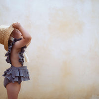 Popelin rompers Popelin Greyish-Blue Embroidered Bib Romper