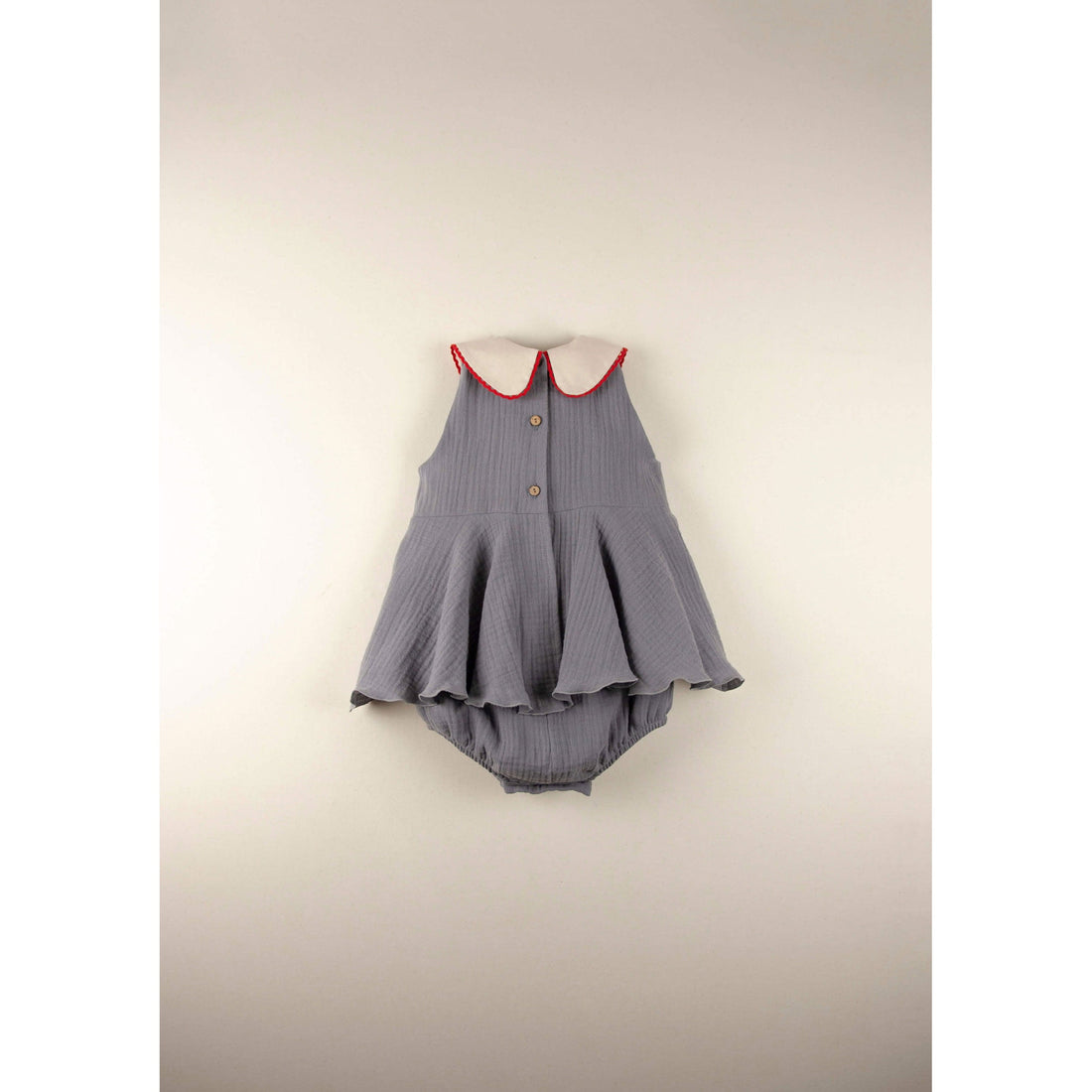 Popelin rompers Popelin Greyish-Blue Embroidered Collar Romper