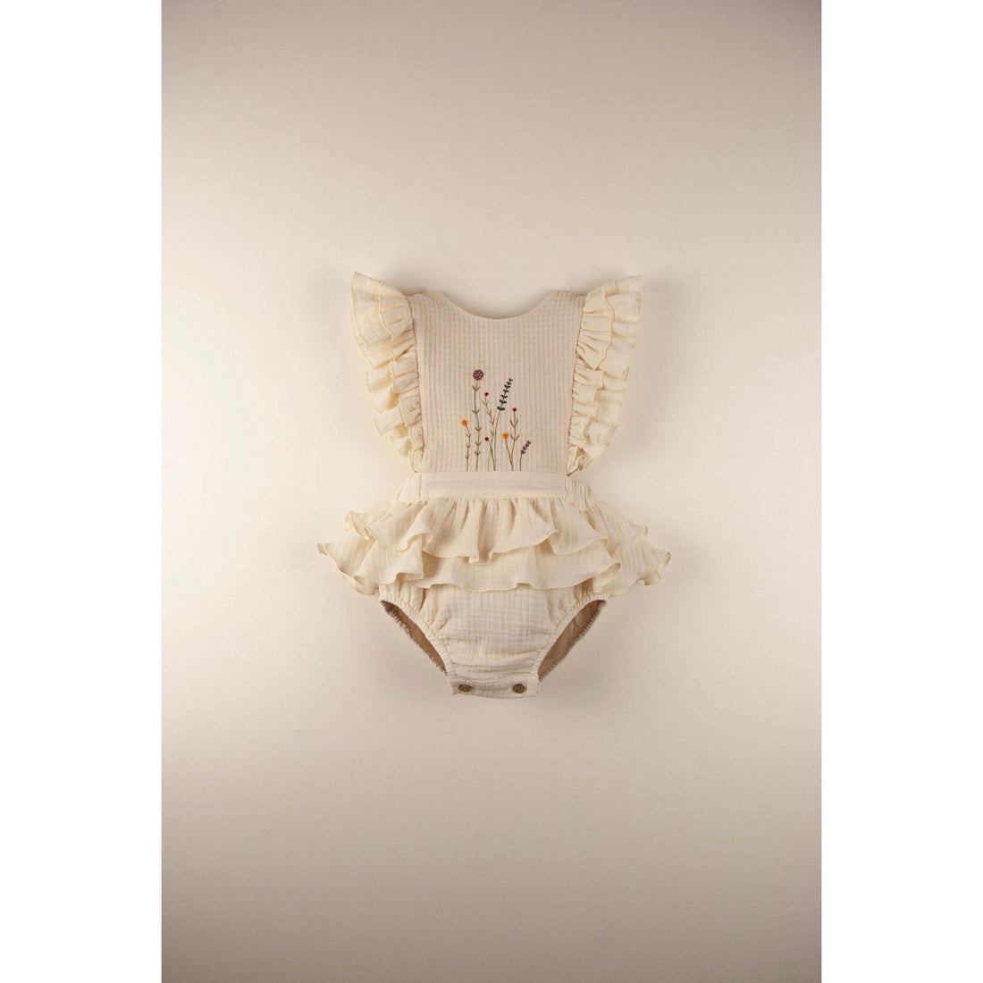 Popelin rompers Popelin Off White Embroidered Bib Romper
