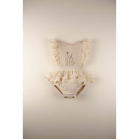 Popelin rompers Popelin Off White Embroidered Bib Romper