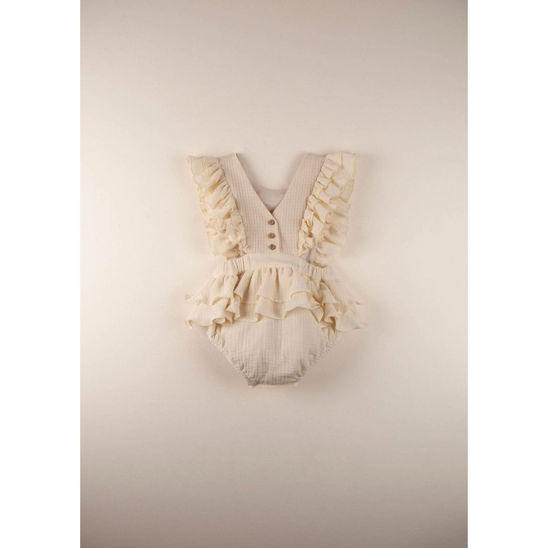 Popelin rompers Popelin Off White Embroidered Bib Romper