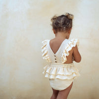 Popelin rompers Popelin Off White Embroidered Bib Romper