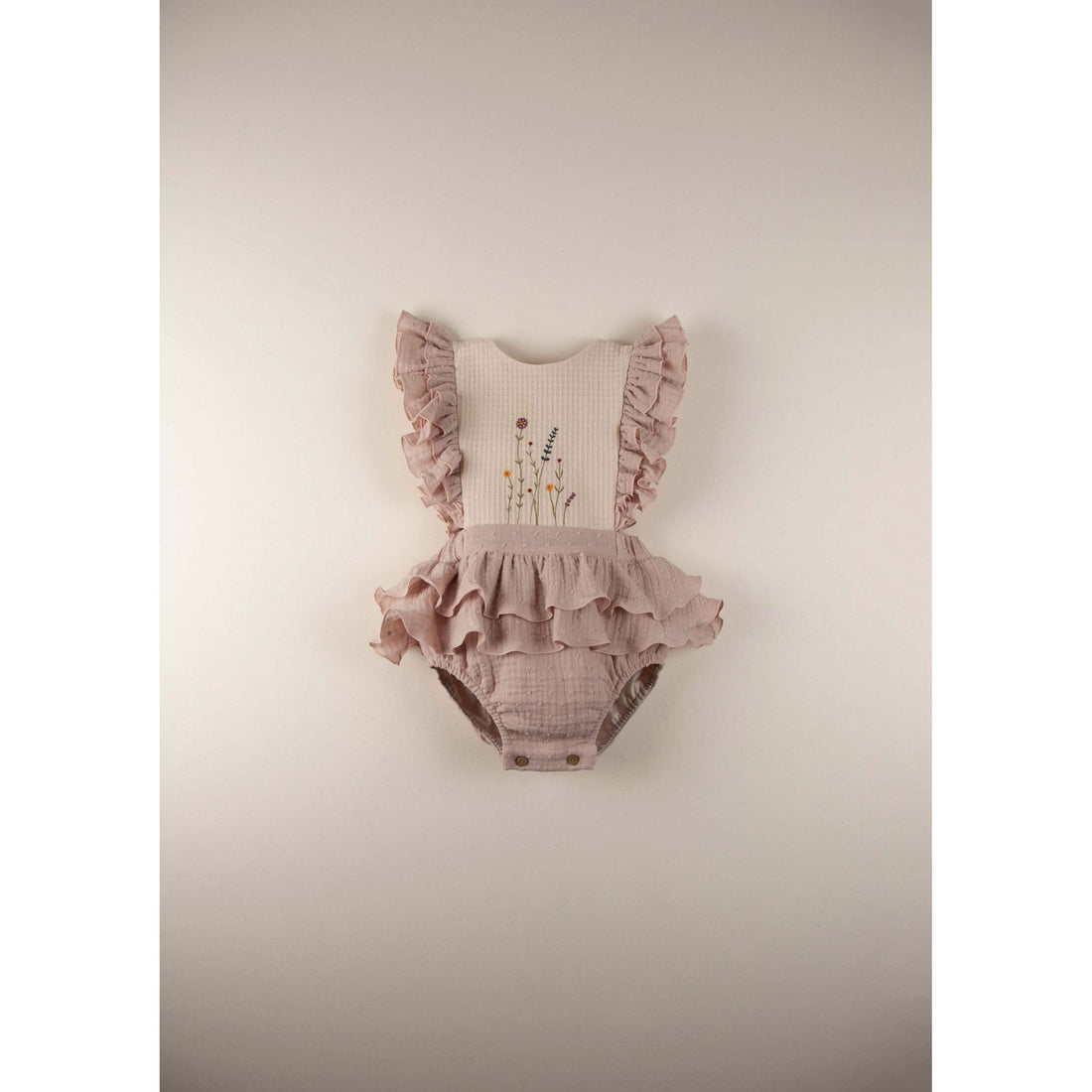 Popelin rompers Popelin Pink Embroidered Bib Romper