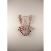 Popelin rompers Popelin Pink Embroidered Bib Romper