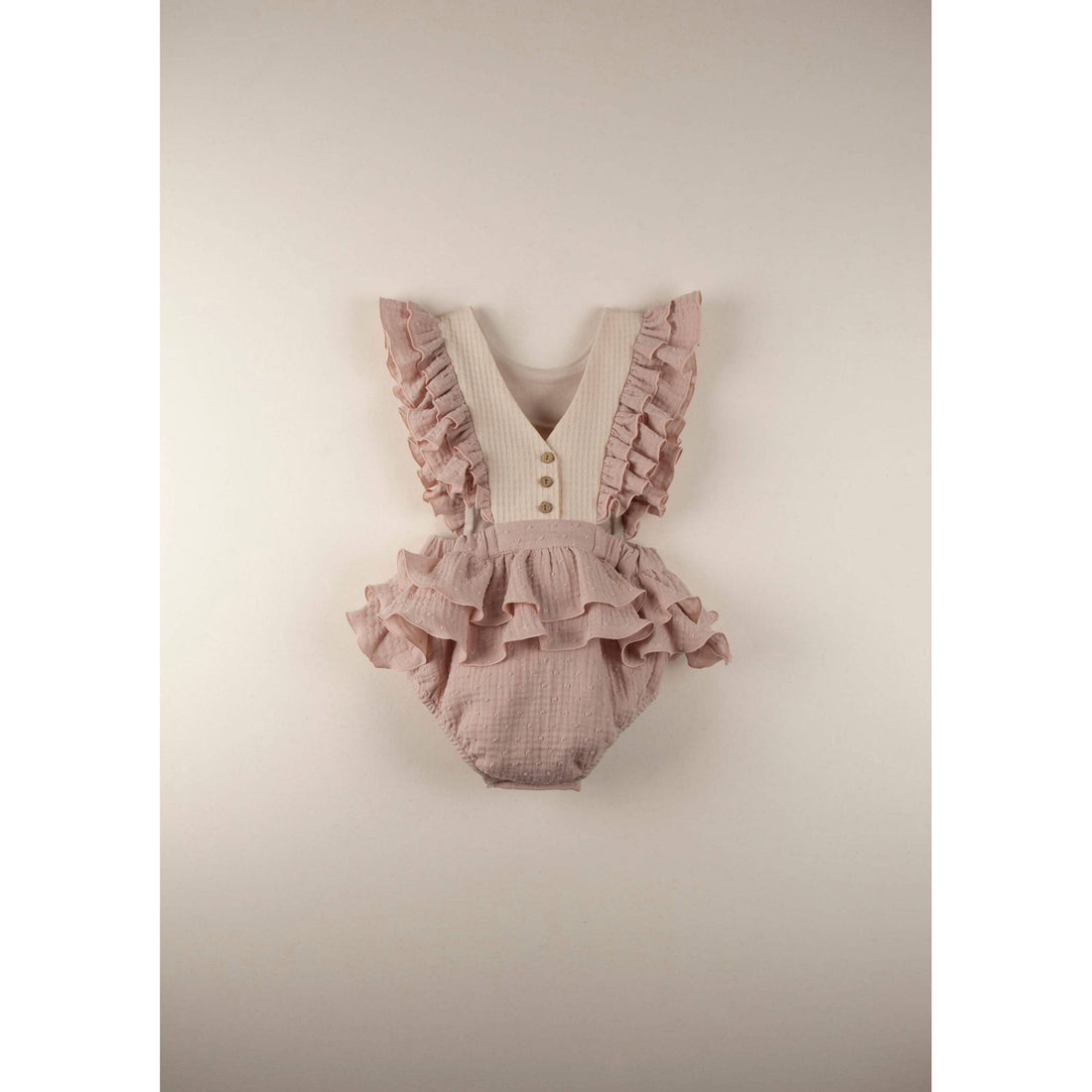Popelin rompers Popelin Pink Embroidered Bib Romper