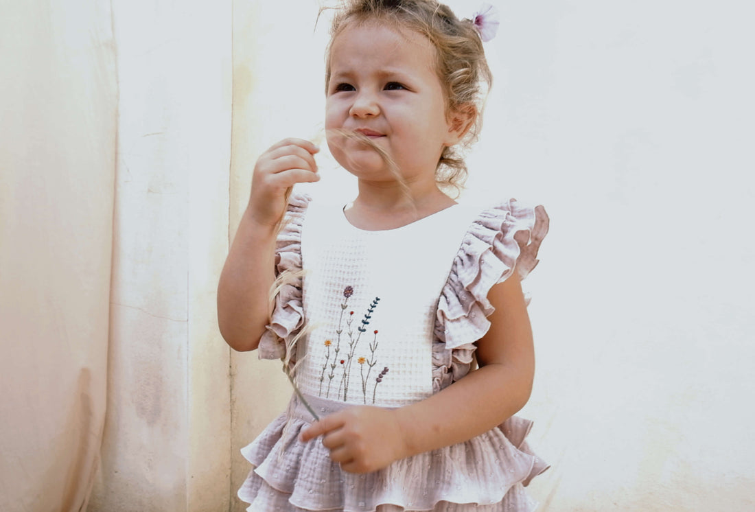 Popelin rompers Popelin Pink Embroidered Bib Romper