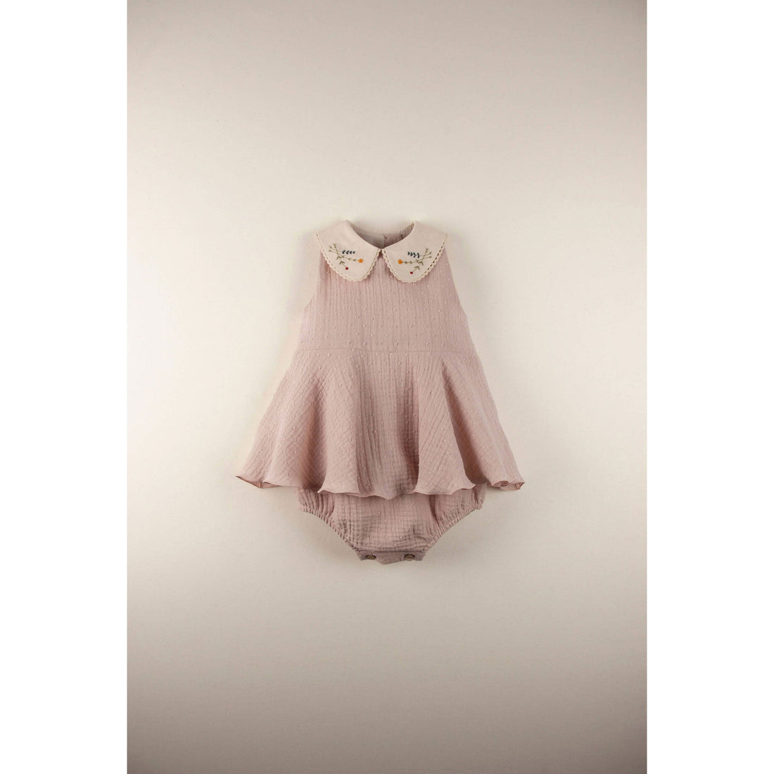 Popelin rompers Popelin Pink Embroidered Collar Romper