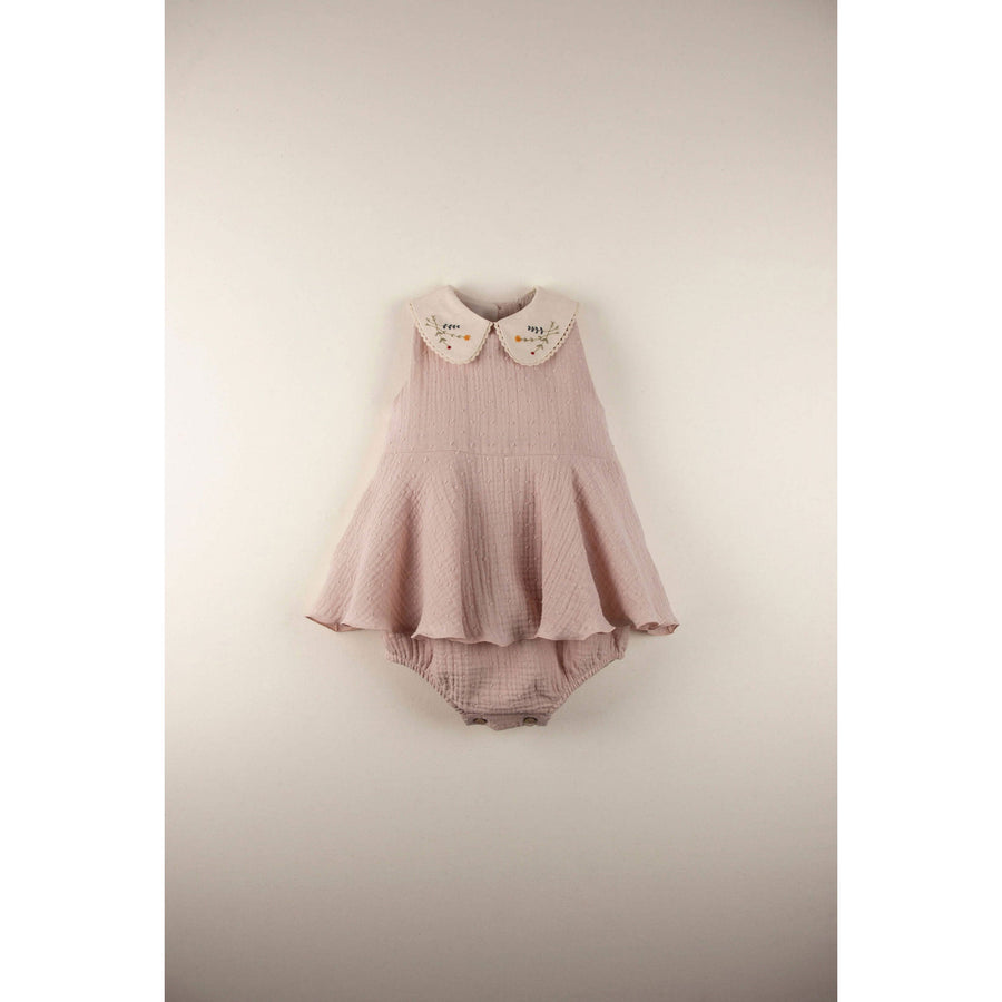 Popelin rompers Popelin Pink Embroidered Collar Romper